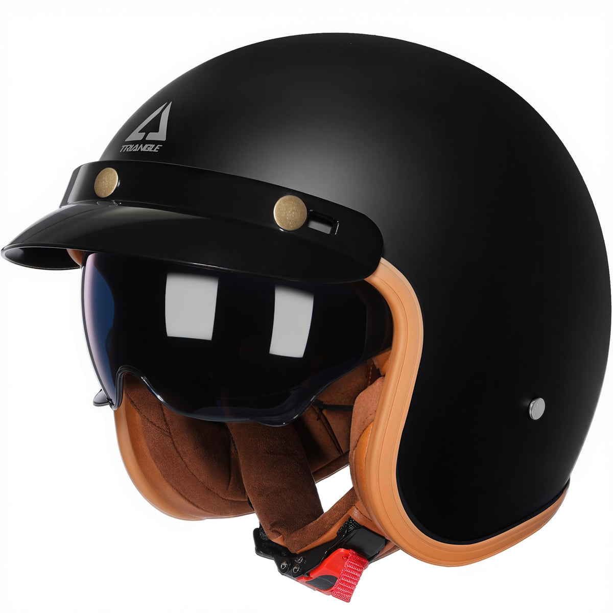 TRIANGLE helmet front view showing retro design and DOT safety features