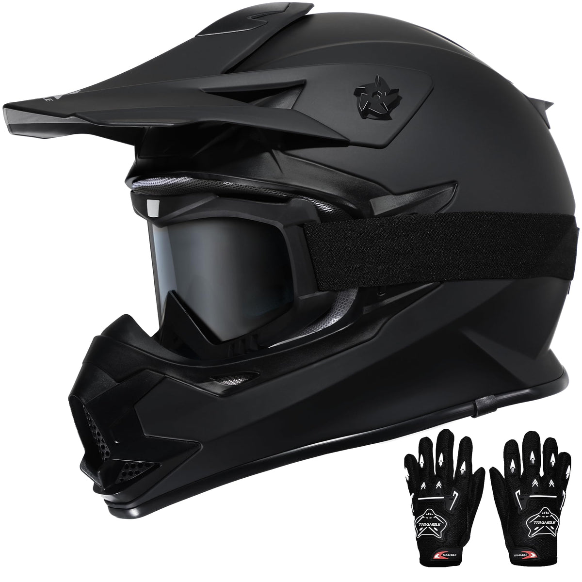 TRIANGLE helmet front view showing full-face protection and clear airflow benefits