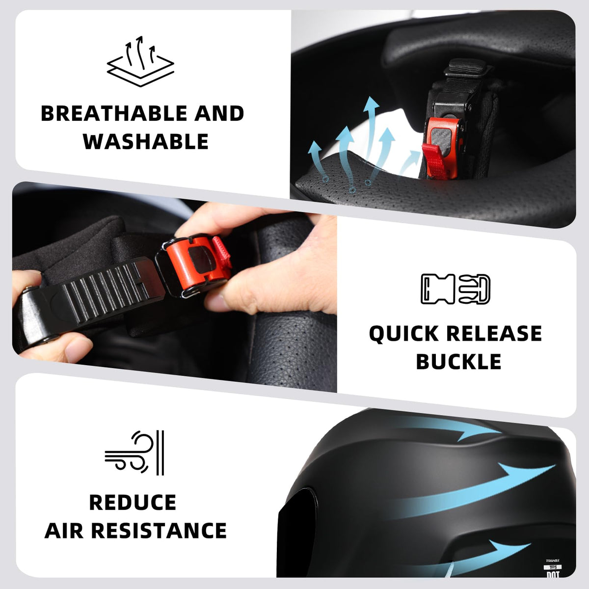 TRIANGLE helmet on rider on motorcycle showing ventilation benefit