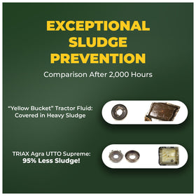 Triax Agra UTTO red-dyed oil visible for quick leak detection