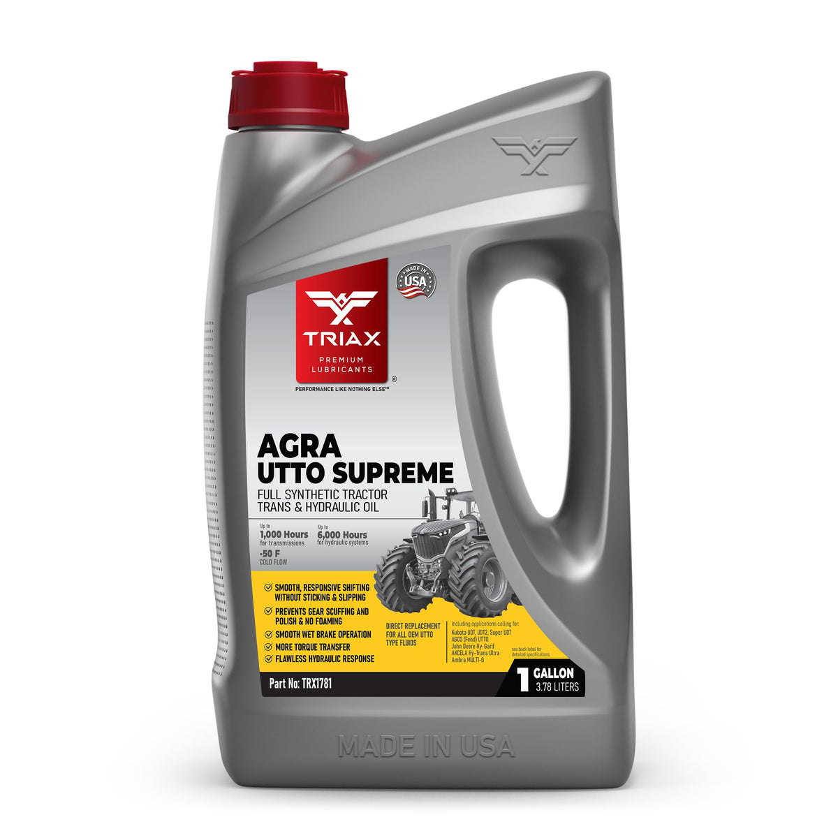Triax Agra UTTO front label showing product and benefits