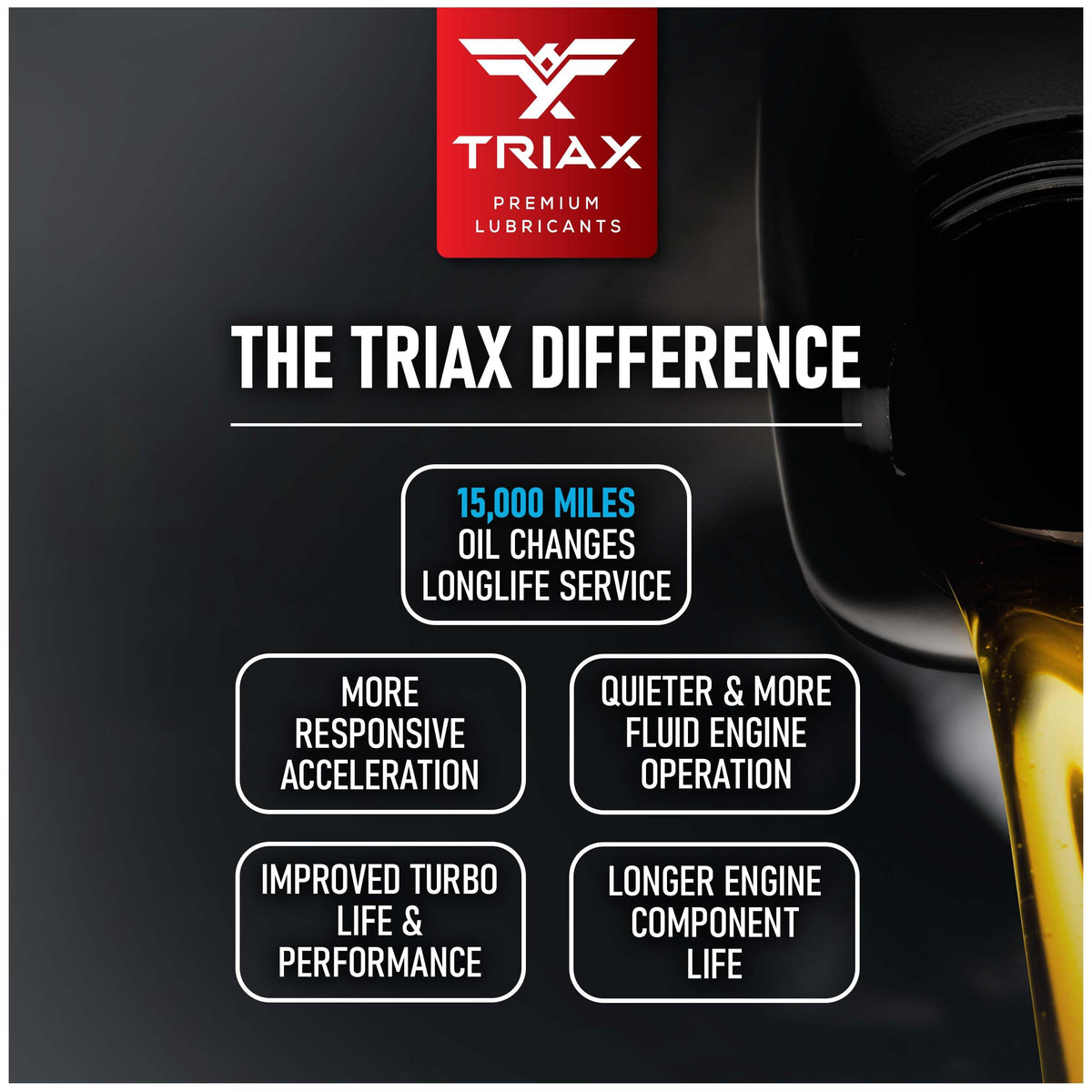 Close-up of Triax oil texture highlighting smooth, low-viscosity formula