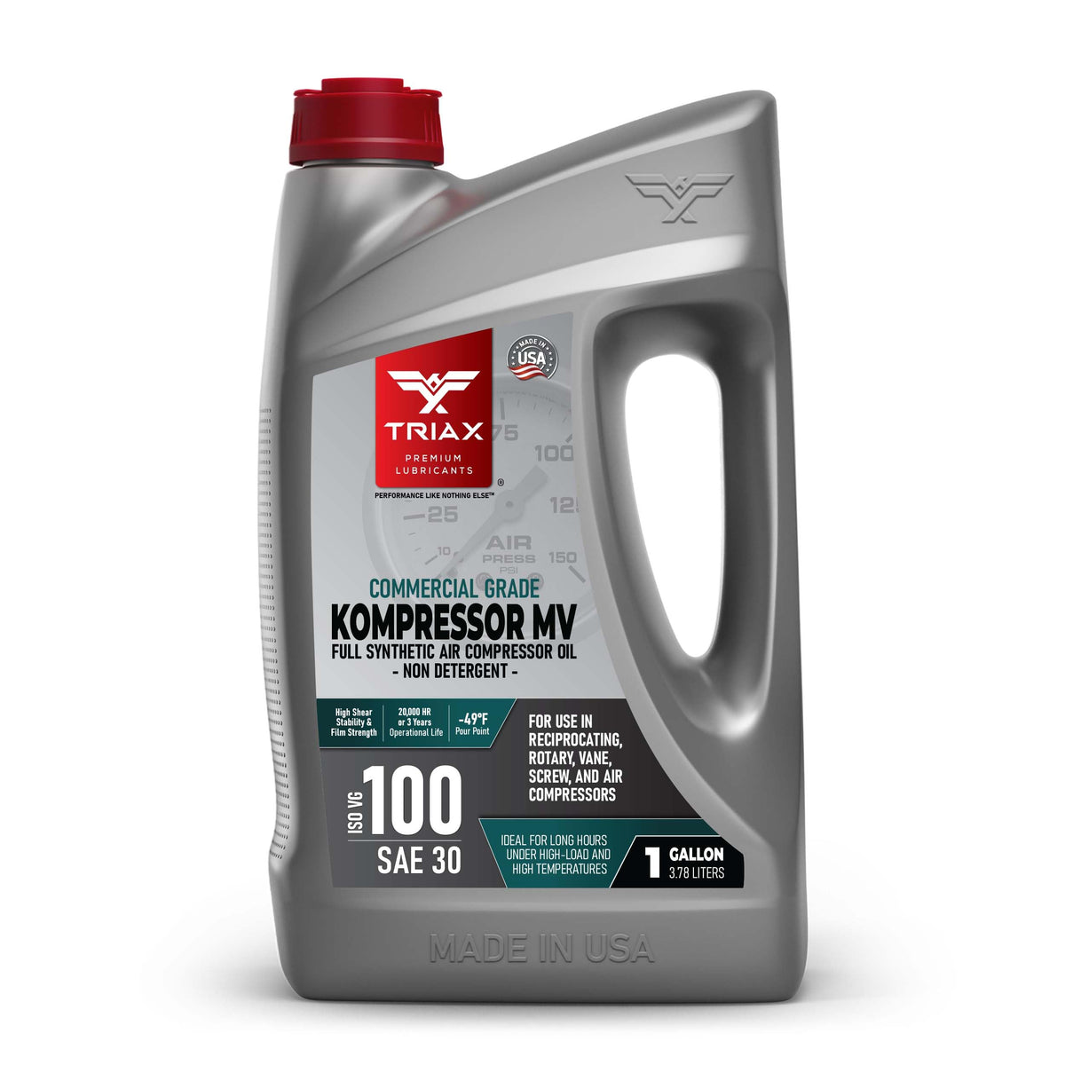 Triax Kompressor front label showing product name and grade for easy identification