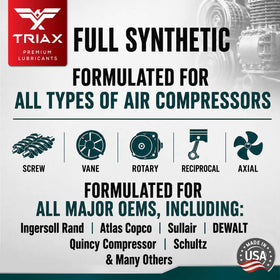 Triax Kompressor in use on an industrial compressor illustrating cooling and longevity