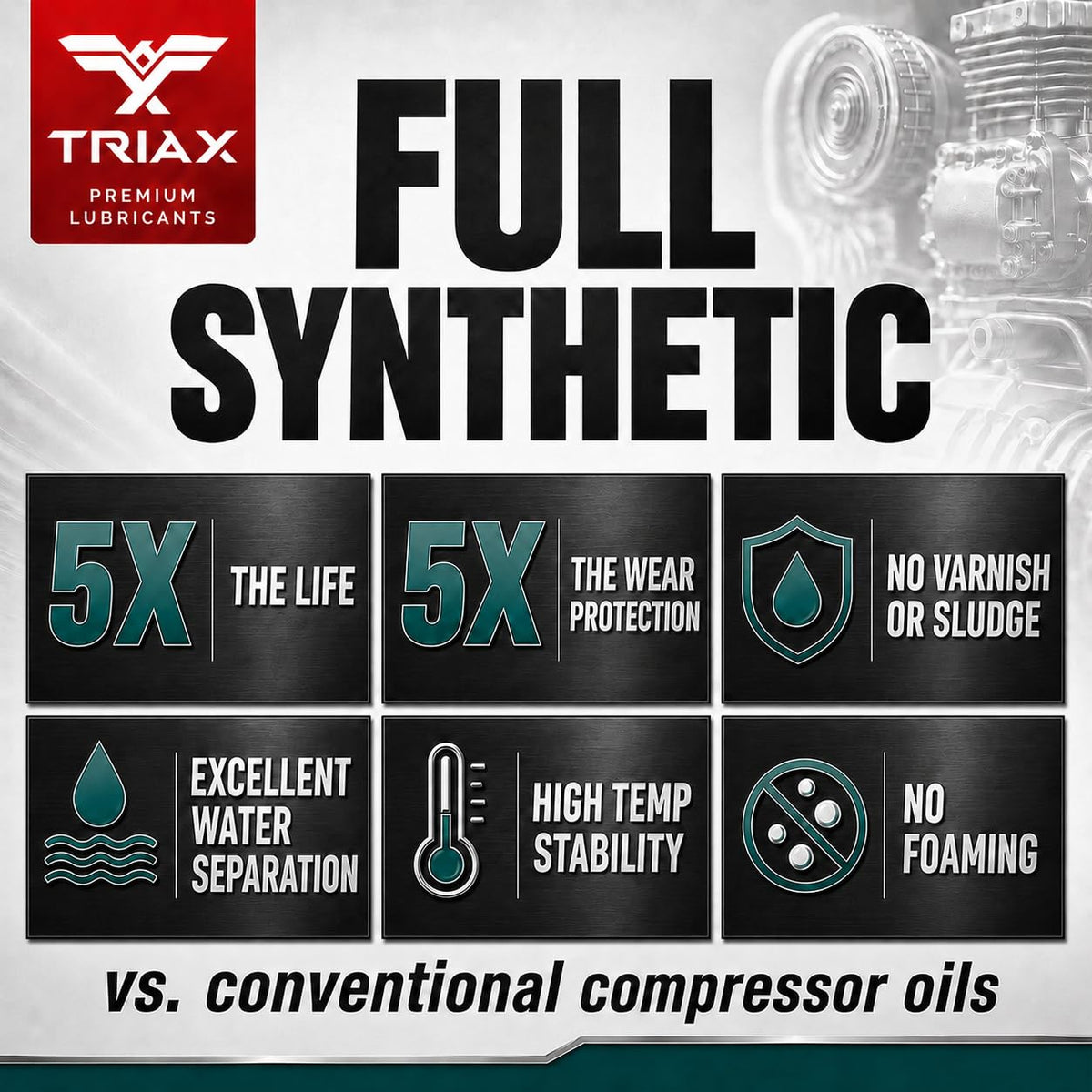 Triax Kompressor oil texture close-up highlighting high-temp shear stability and film