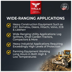 Triax Powerflow AW 32 pouring into hydraulic reservoir showing compatibility and in-field use