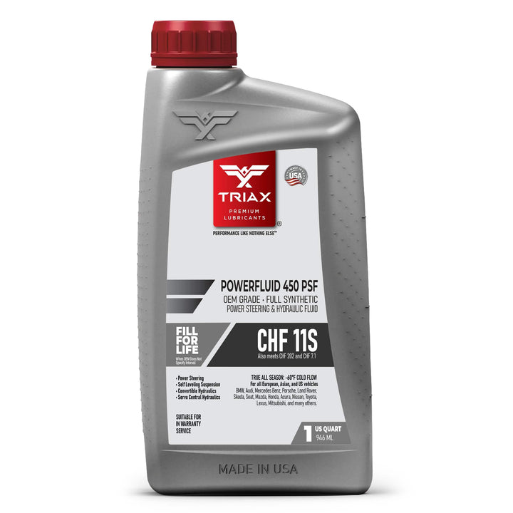 Triax front label showing product name and quart size, clear compatibility benefits