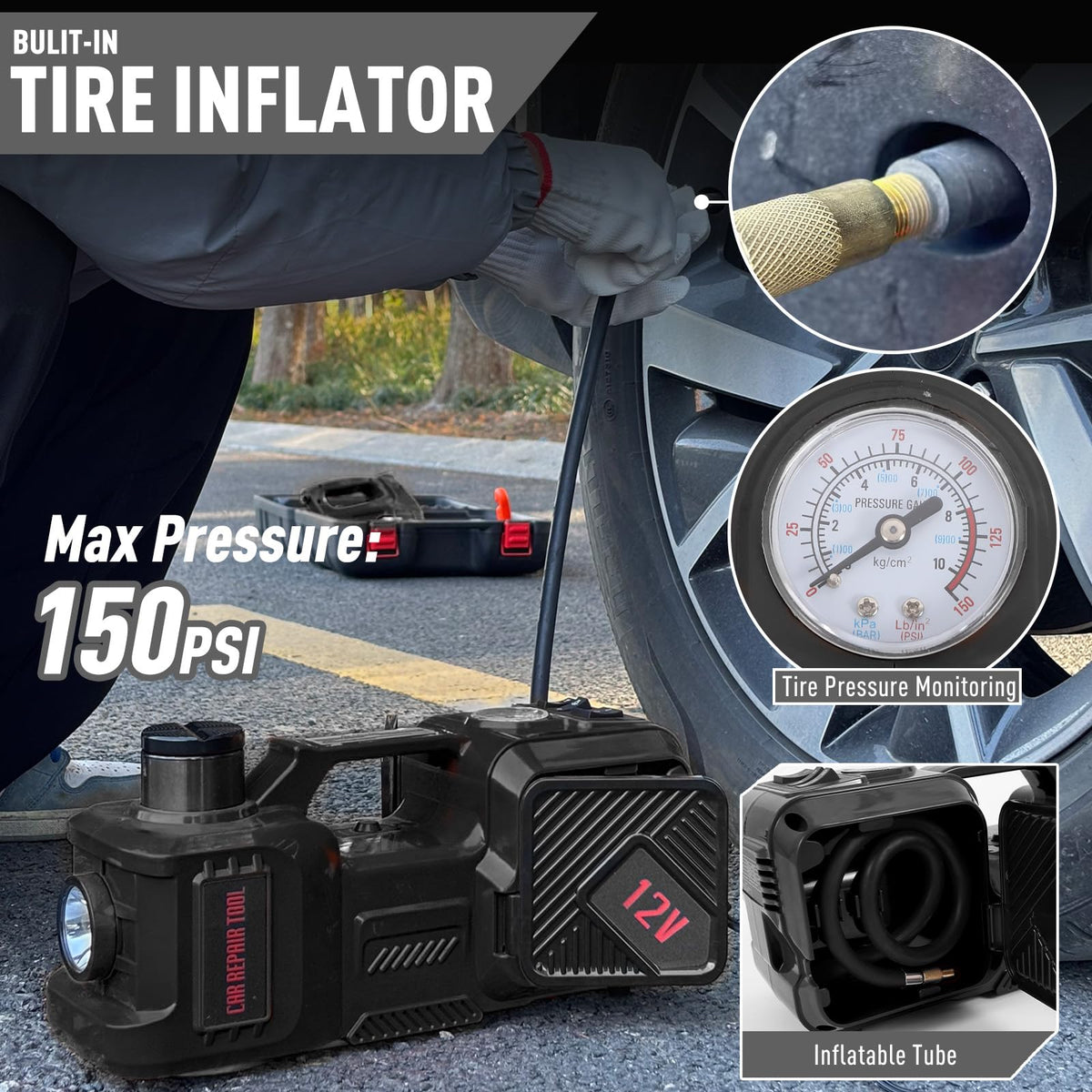 Trihelper in use at roadside illustrating quick self-service tire replacement benefit