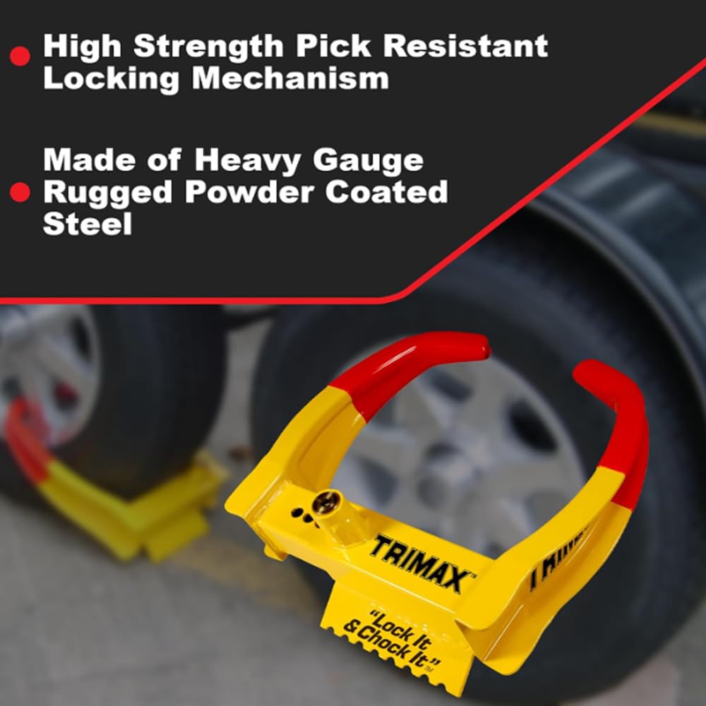 Trimax integrated chock detail preventing wheel roll for safe parking