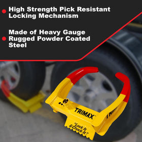 Trimax integrated chock detail preventing wheel roll for safe parking