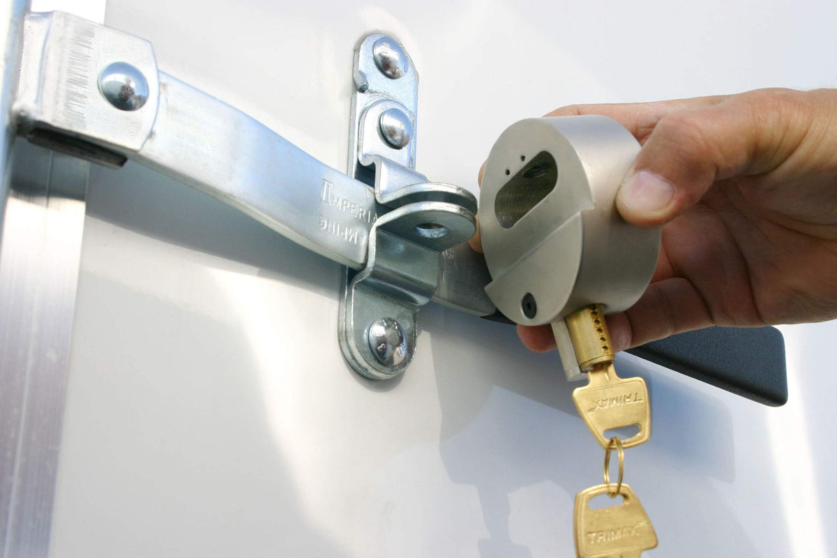Trimax key and cylinder detail highlighting keyed-alike convenience