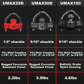 Trimax UMAX 100 installed on a trailer coupler providing visible theft deterrence