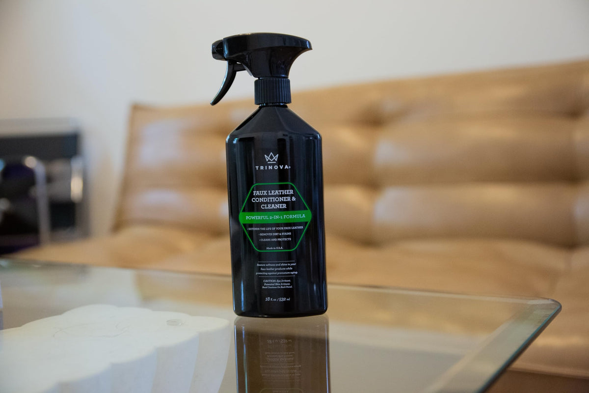 TriNova cloth applying cleaner to car seat showcasing quick cleaning and conditioning
