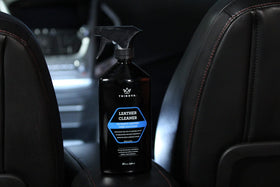 Car interior with TriNova cleaning in use, restoring seat color and reducing grime