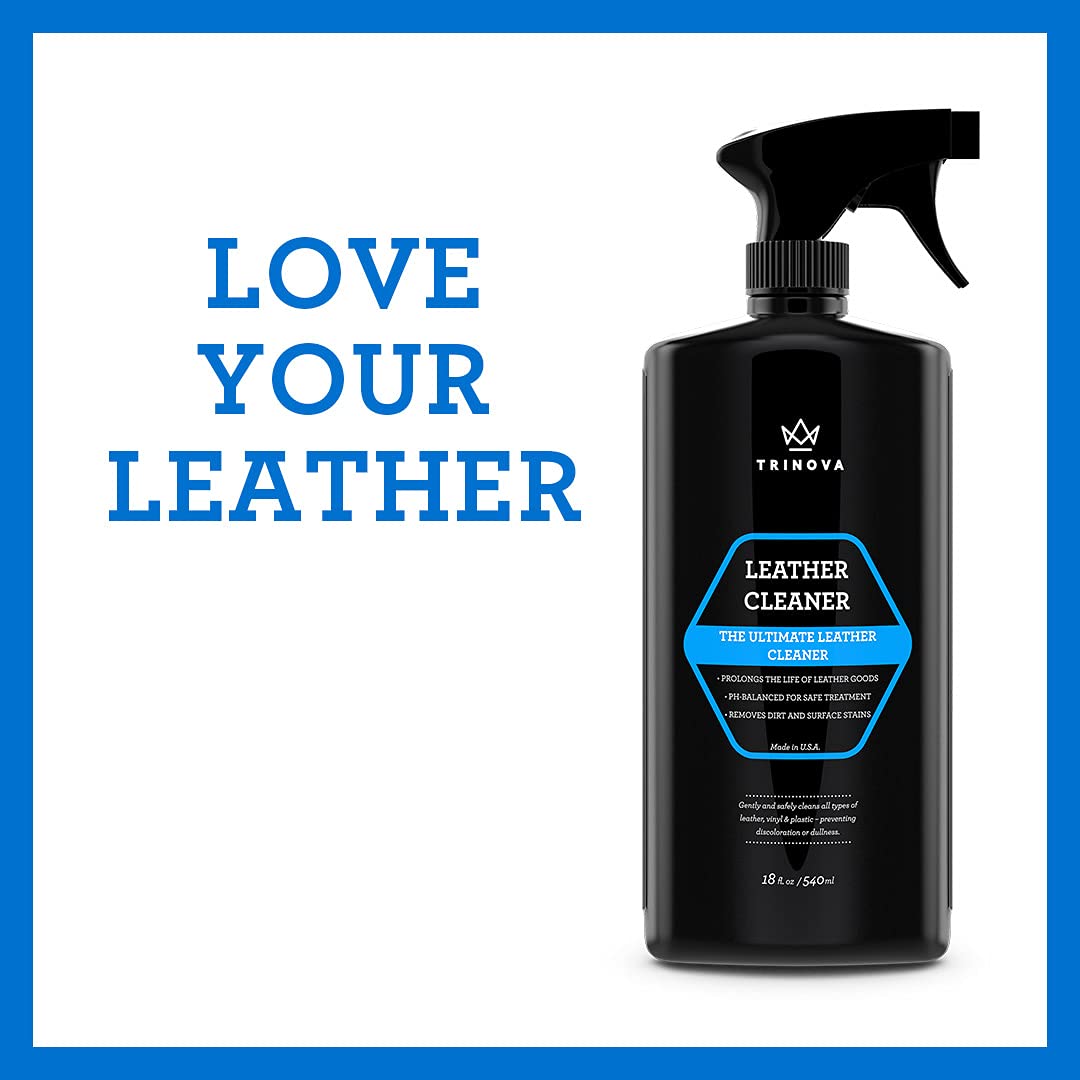 Before-and-after leather texture close-up cleaned with TriNova, improved appearance