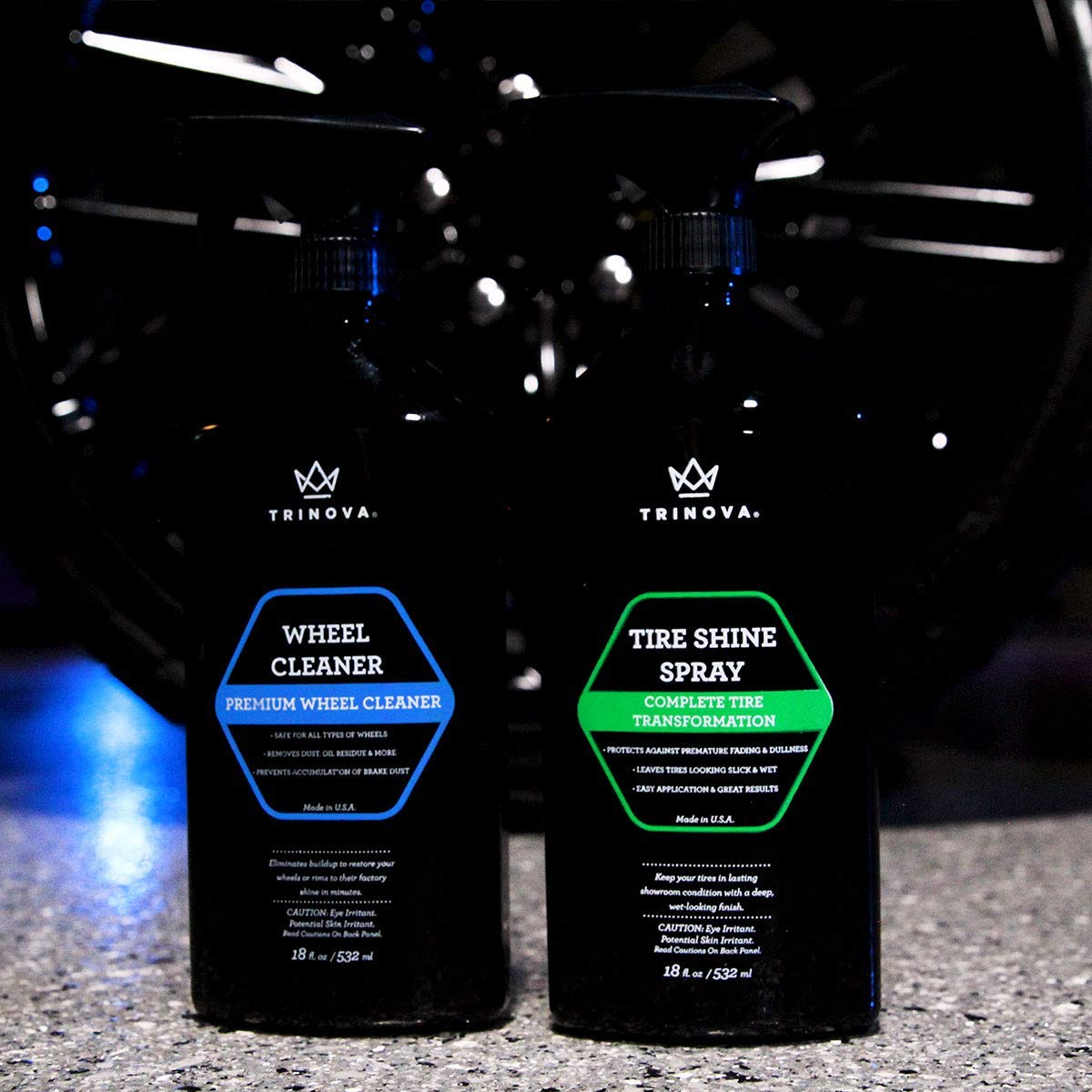 TriNova finished car wheels in driveway showcasing high-gloss aesthetic