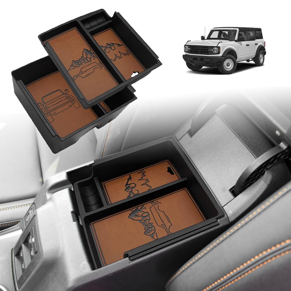 TripleAliners front view of brown console insert showing organized compartments and clean fit