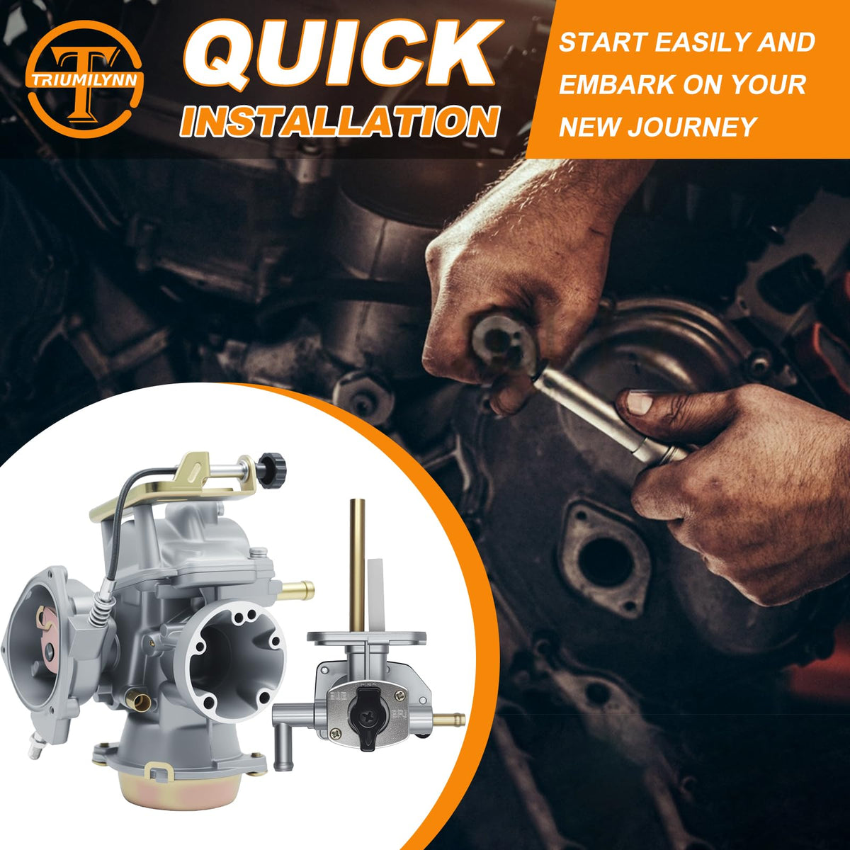 Triumilynn carburetor installed on ATV illustrating improved fuel flow