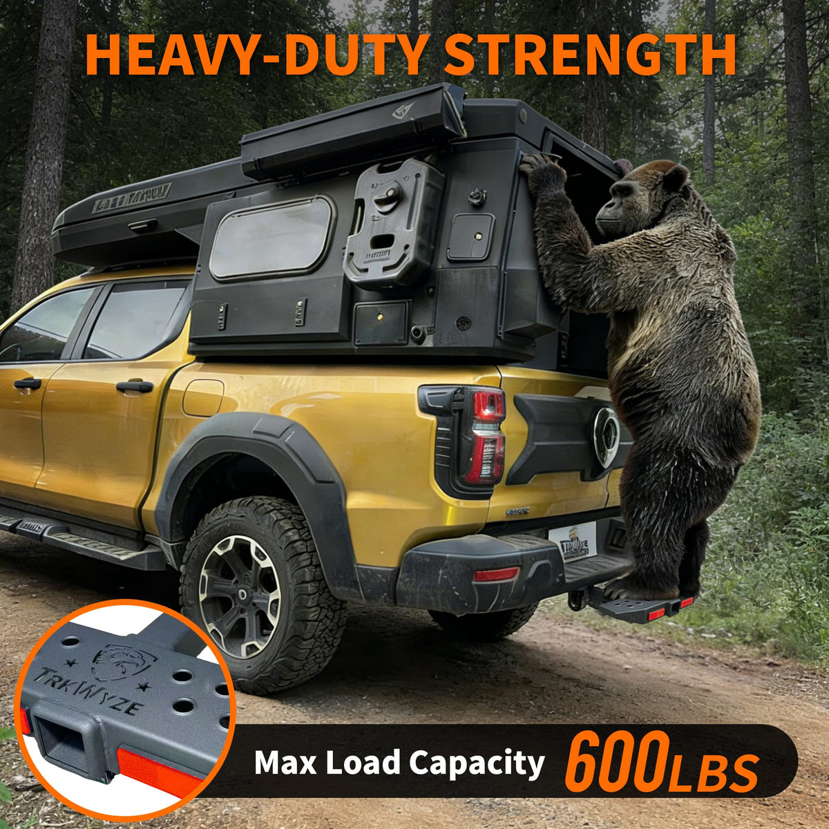 TrkWyze bumper guard with dual reflectors protecting rear and improving visibility benefit