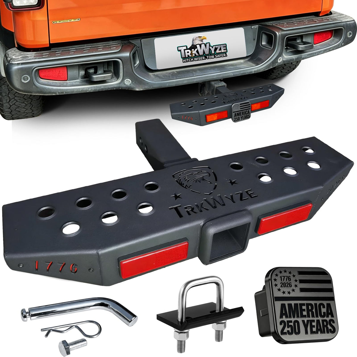 TrkWyze front view showing full hitch step and strong styling benefit of confidence