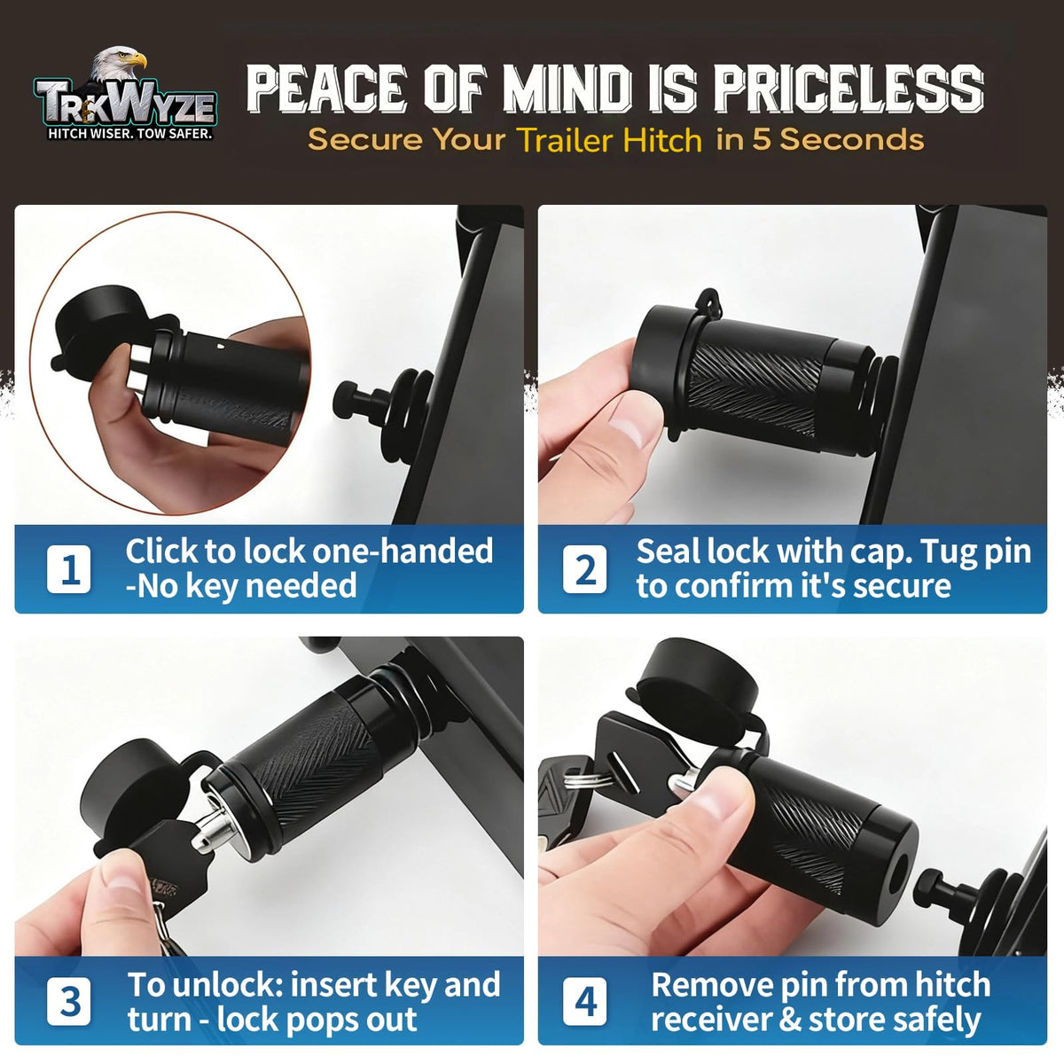 TrkWyze size comparison balls showing 1-7/8, 2, and 2-5/16 inch options for varied trailers