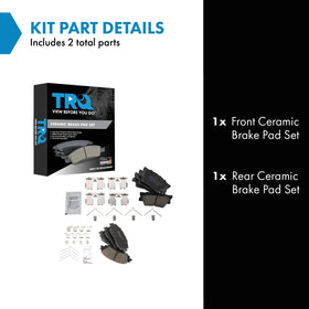 TRQ ceramic front pad close-up highlighting low-dust friction surface benefit
