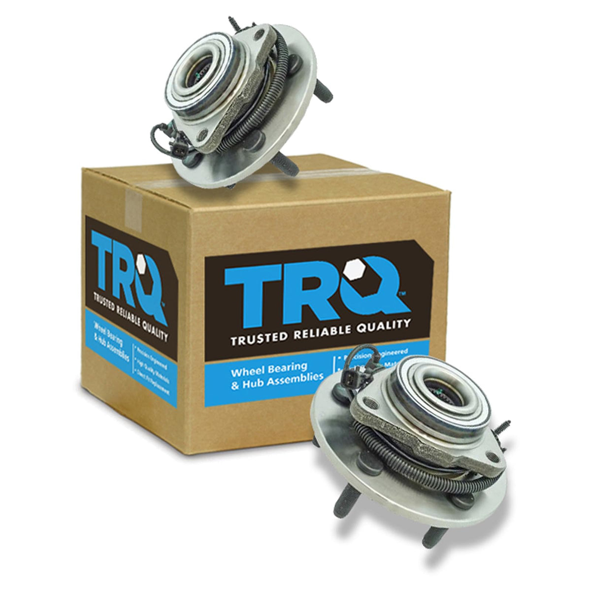 TRQ front hub assembly front view showing fit and fasteners for reliable replacement