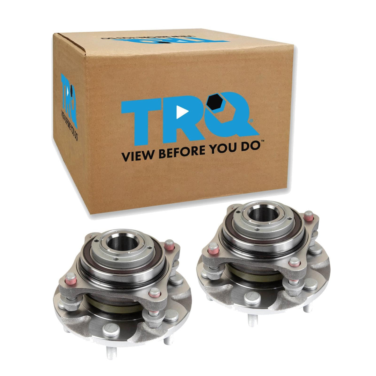 TRQ front hub assembly pair front view showing precise fit and quick replacement