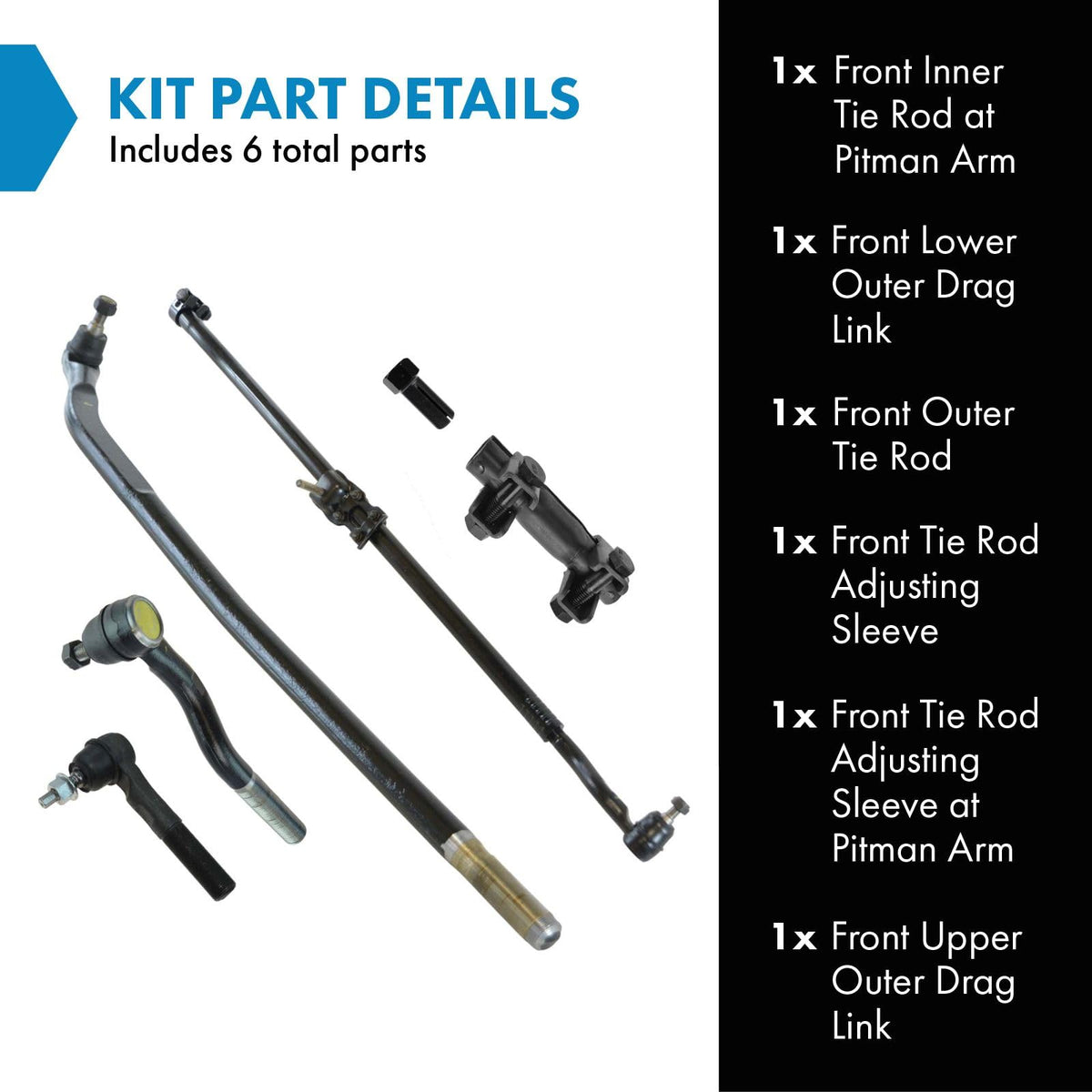 TRQ front inner tie rod close-up highlighting durable construction and corrosion resistance