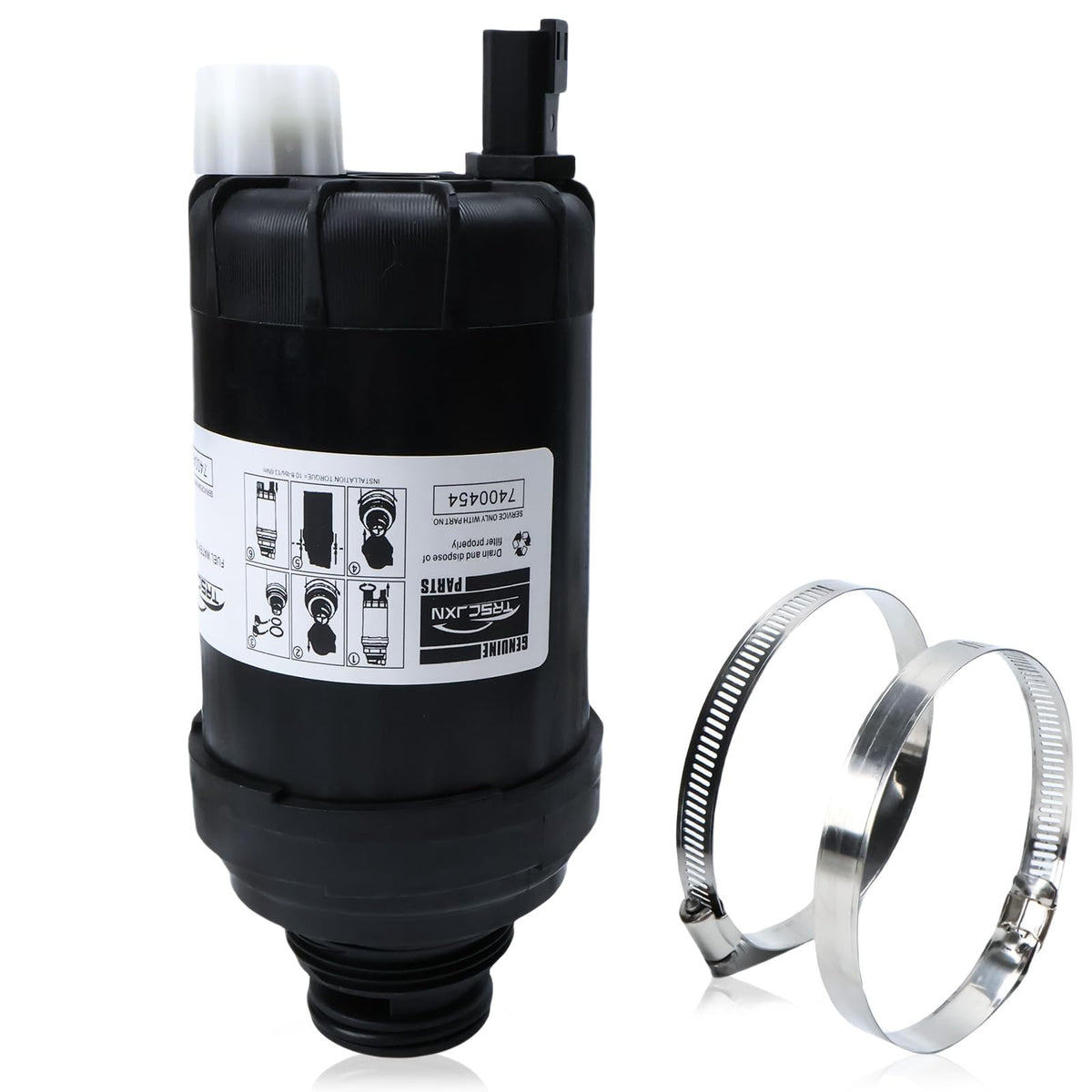 TRSCJXN filter front view showing label and spin-on connector for quick replacement