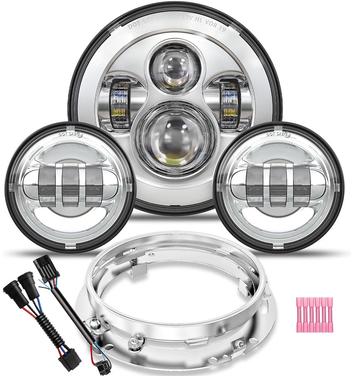 TRUCKMALL 7-inch headlight front view showing bright LED array and DOT-approved design