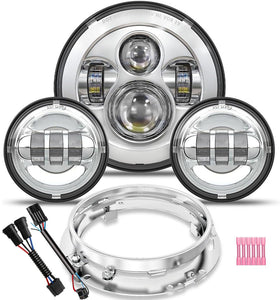 TRUCKMALL 7-inch headlight front view showing bright LED array and DOT-approved design