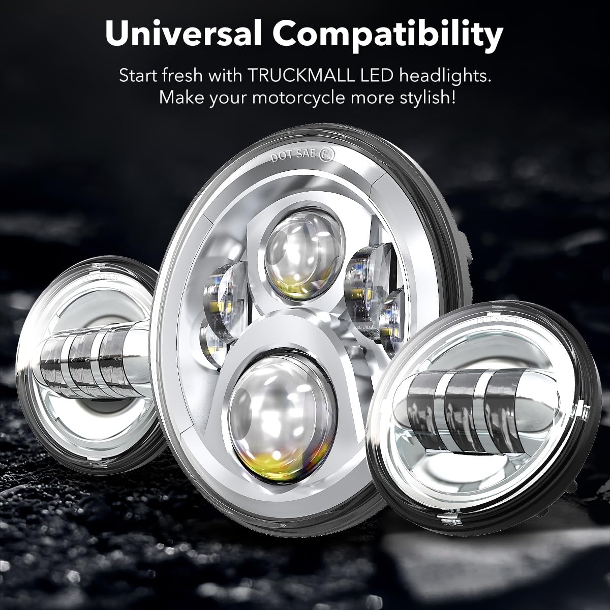 TRUCKMALL headlight held in hand showing size and easy replacement benefit