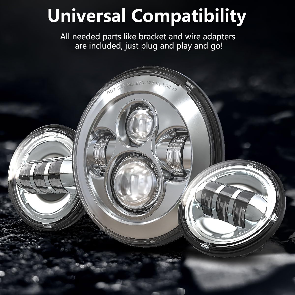 TRUCKMALL headlight beside a ruler to show 7-inch diameter for accurate fitment verification