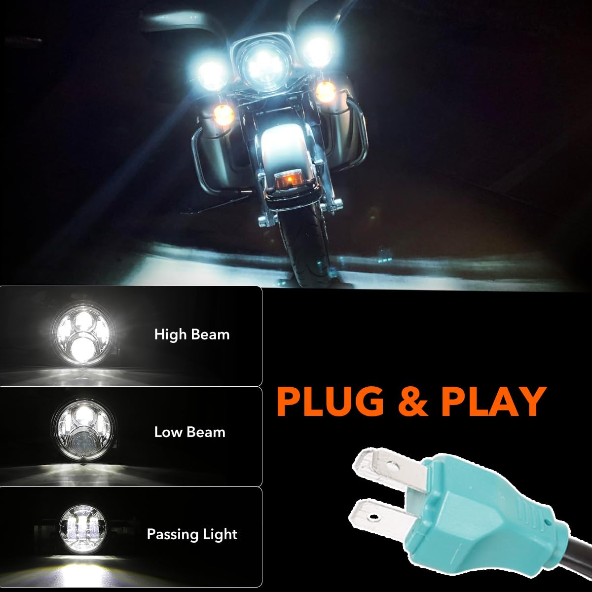 TRUCKMALL wiring harness and H4-to-H9 adapter showing plug-and-play convenience