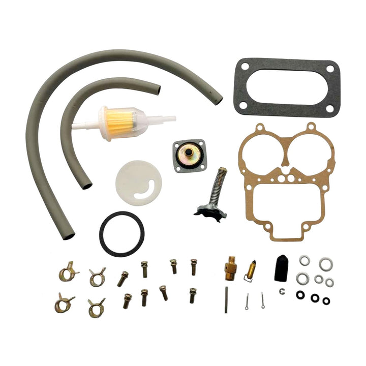 Trucktok front package showing all included Weber 32/36 DGV rebuild parts for quick service