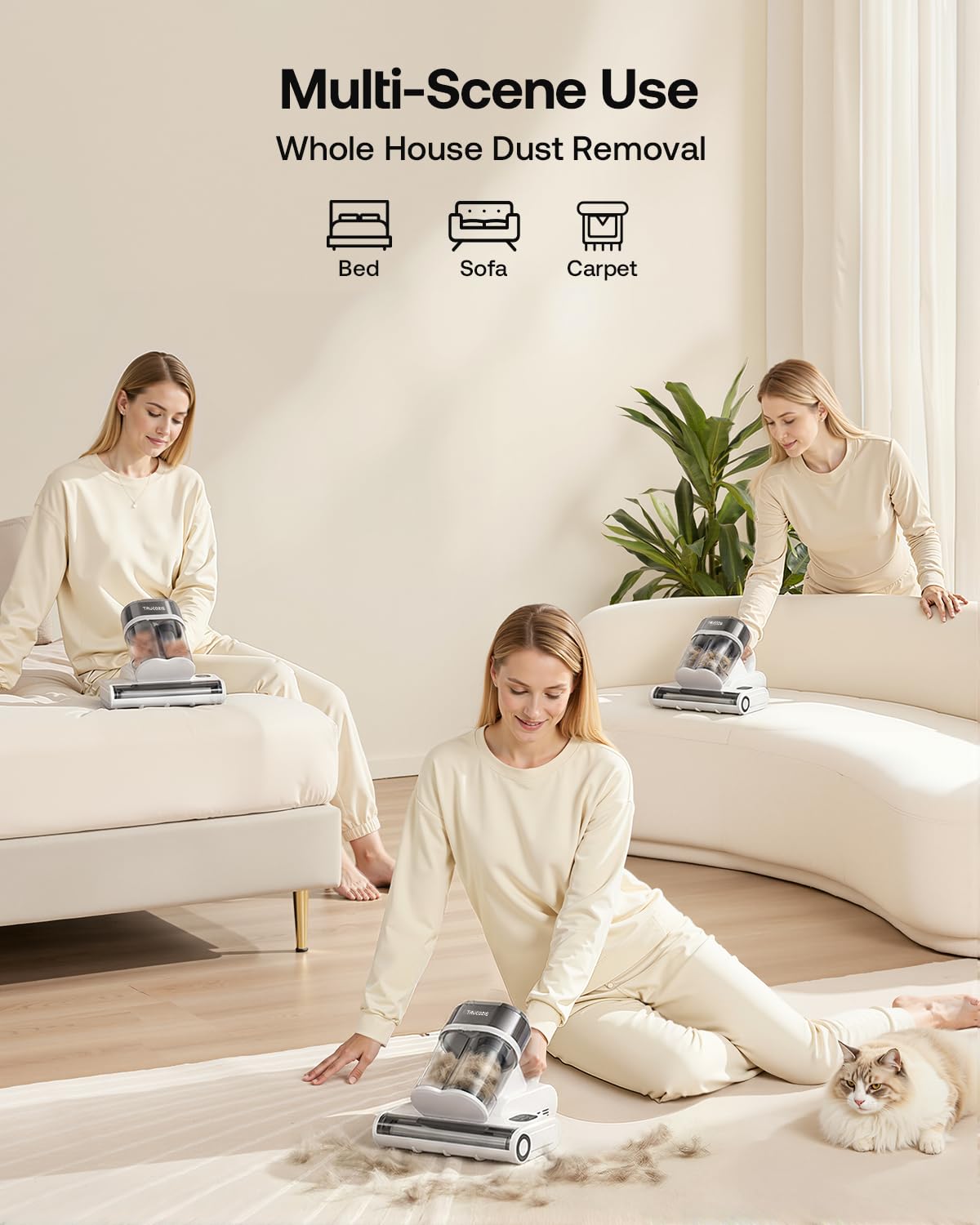 Trucozie in bedroom with aroma tablet delivering fresh fragrance while cleaning