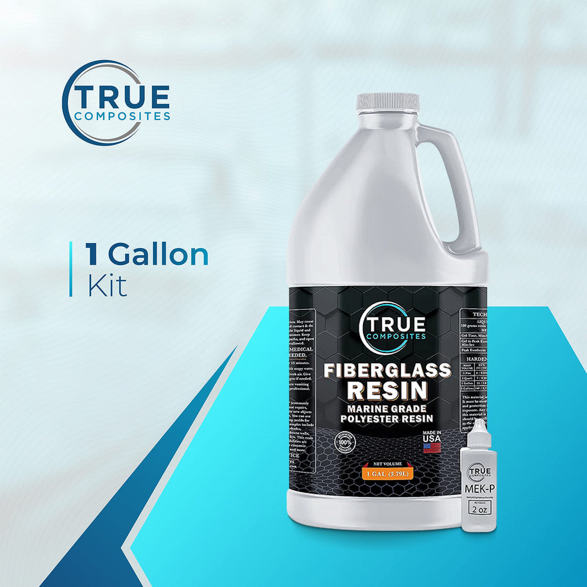 True Composites MEKP hardener bottle label, precise catalyst dosing benefit