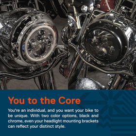 ONLINE LED STORE True Mods bracket mounted on Road King for secure headlight support