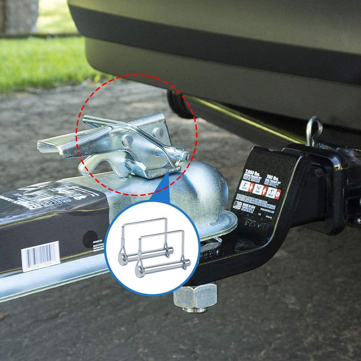 Truleego pin installed on trailer hitch showing stable connection during towing