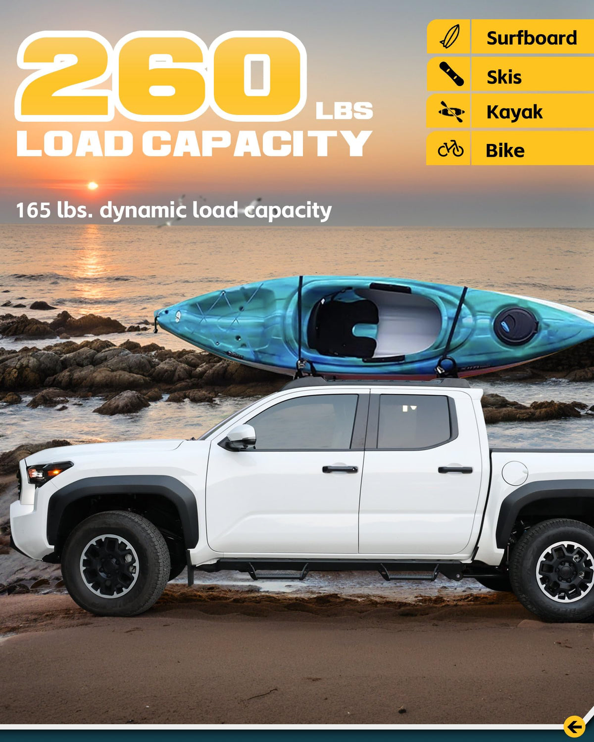 Trumgeta carrying kayak on roof showcasing strong load capacity