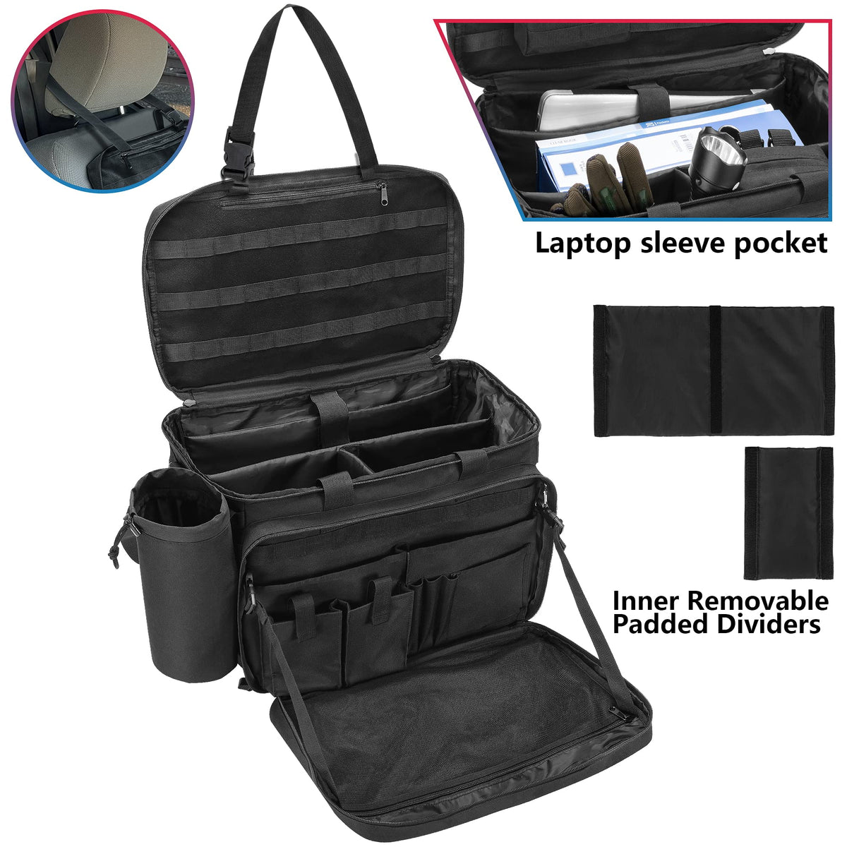 Trunab open main compartment with laptop sleeve protecting electronics on patrol