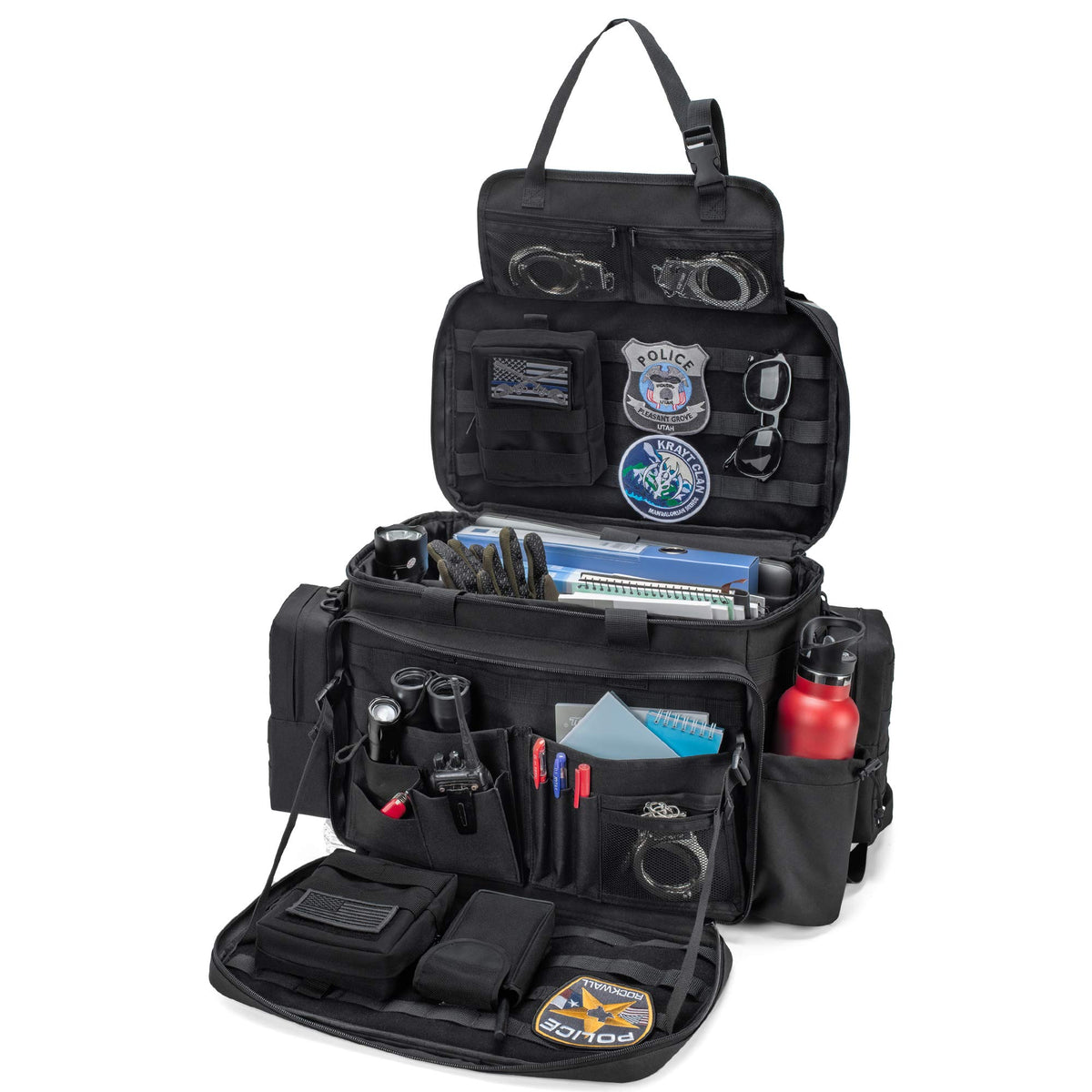 Trunab patrol bag mounted on car front seat for organized access