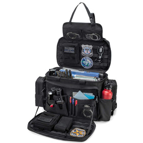 Trunab patrol bag mounted on car front seat for organized access