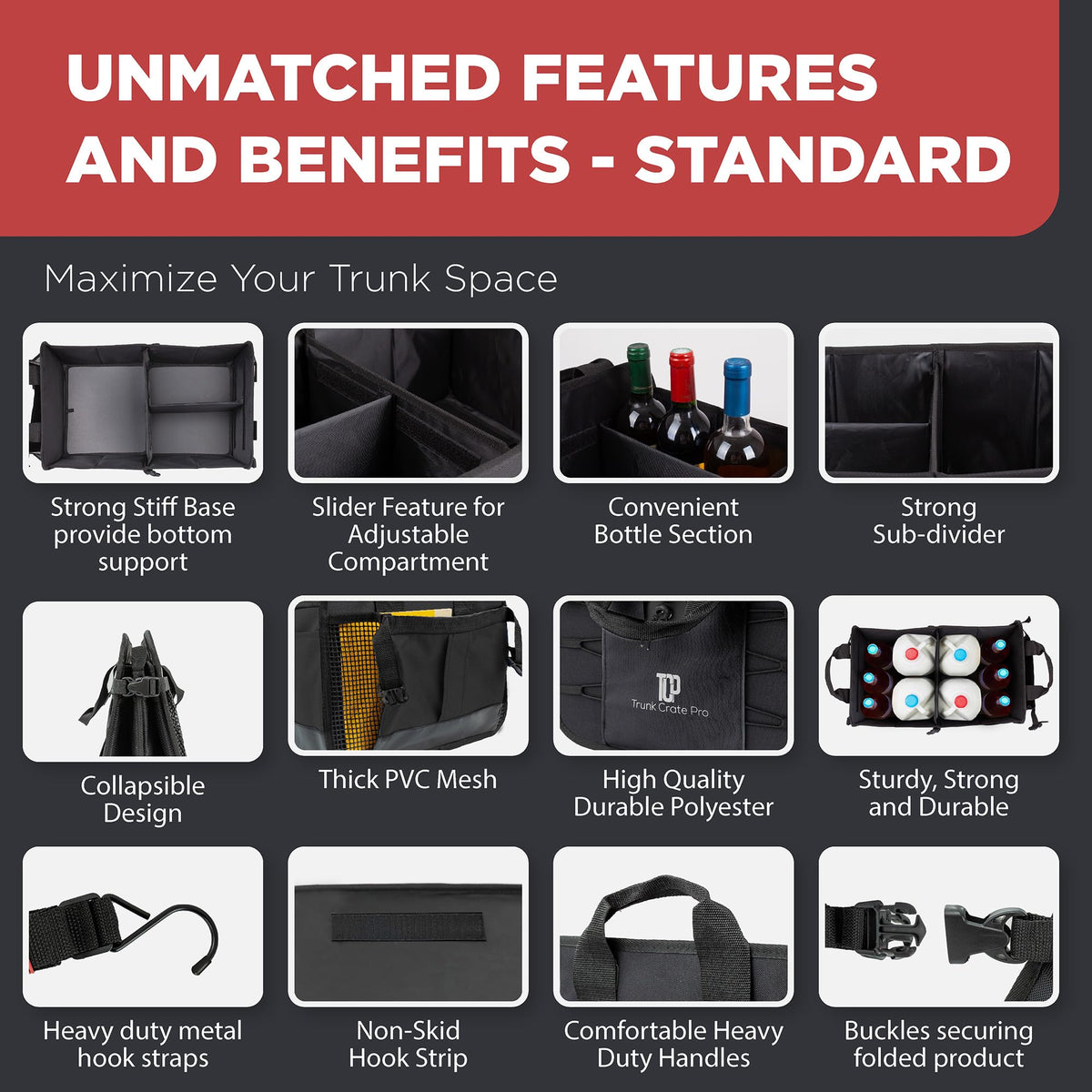 TRUNKCRATEPRO rigid base plate detail offering stable support benefit