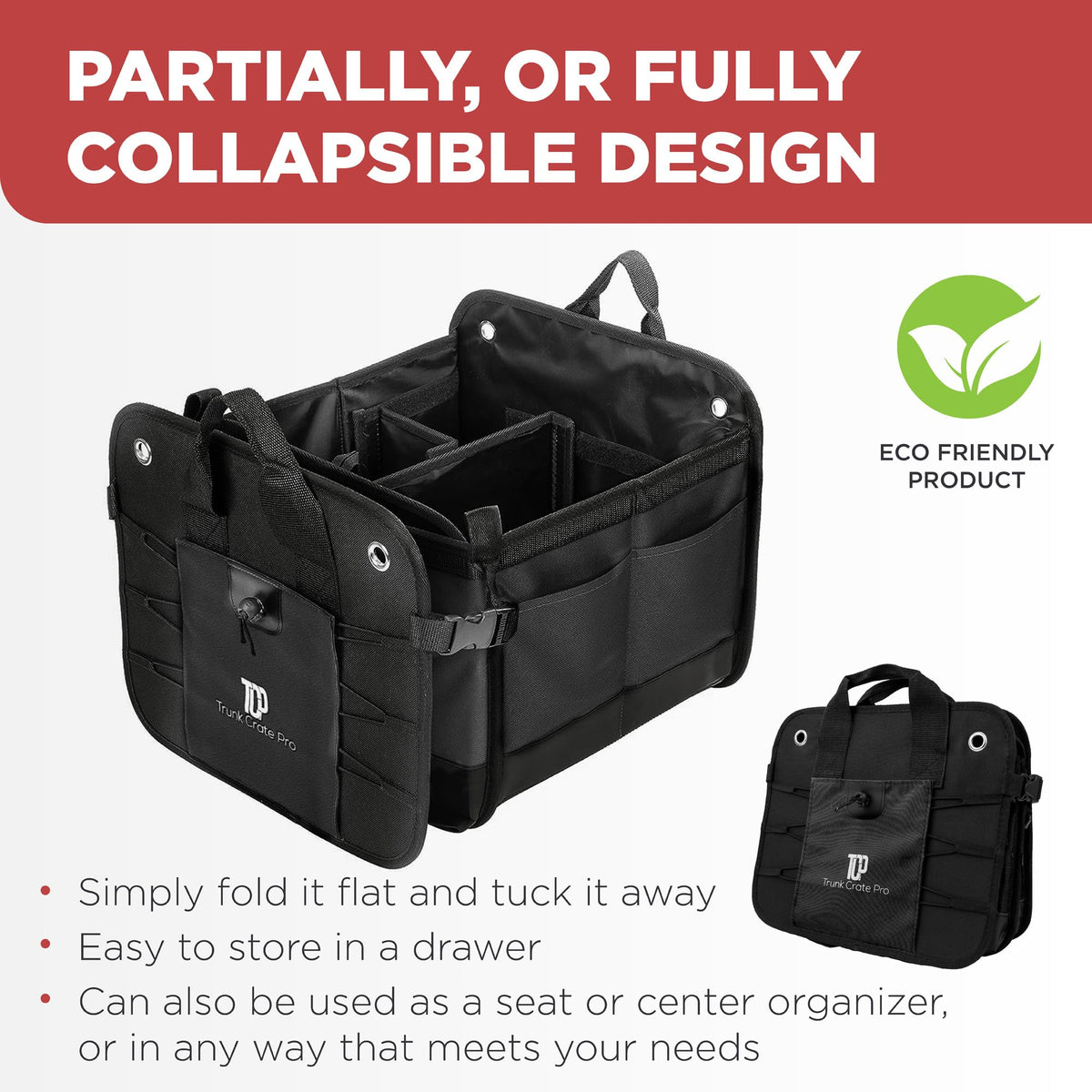 TRUNKCRATEPRO folded flat for compact storage and space-saving benefit