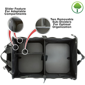 TRUNKCRATEPRO label and reinforced stitching close-up showing durability benefit