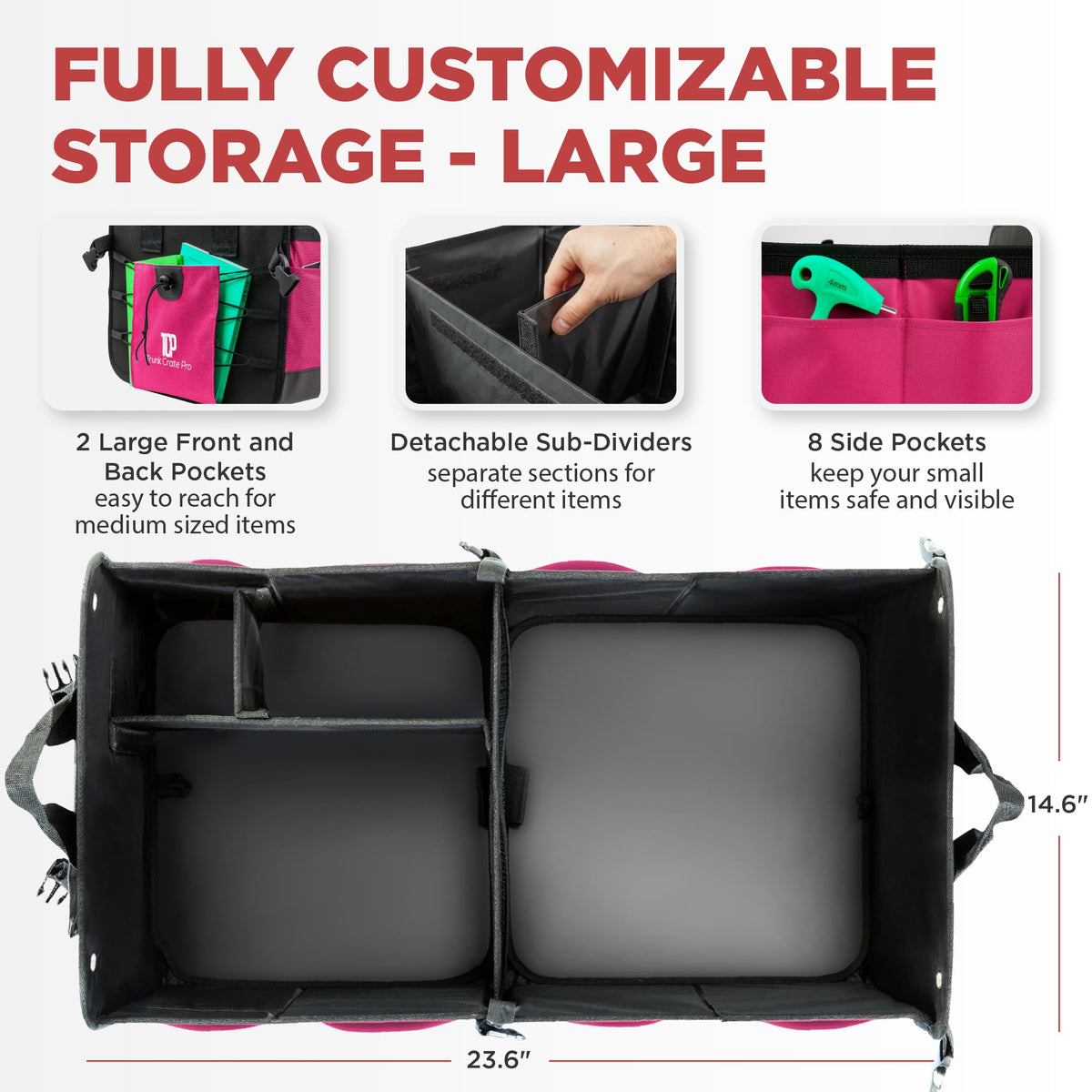 TRUNKCRATEPRO open organizer displaying removable dividers for customized organization