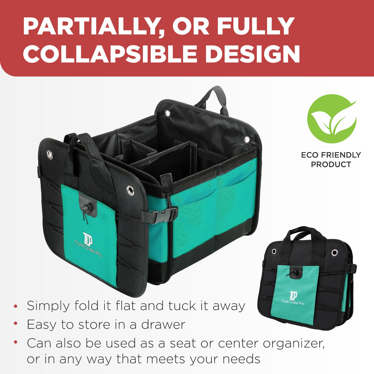 TRUNKCRATEPRO teal in SUV trunk illustrating space-saving benefit