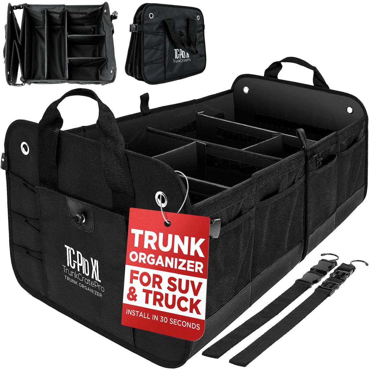 TRUNKCRATEPRO front view showing XL organizer and easy access for trunk organization